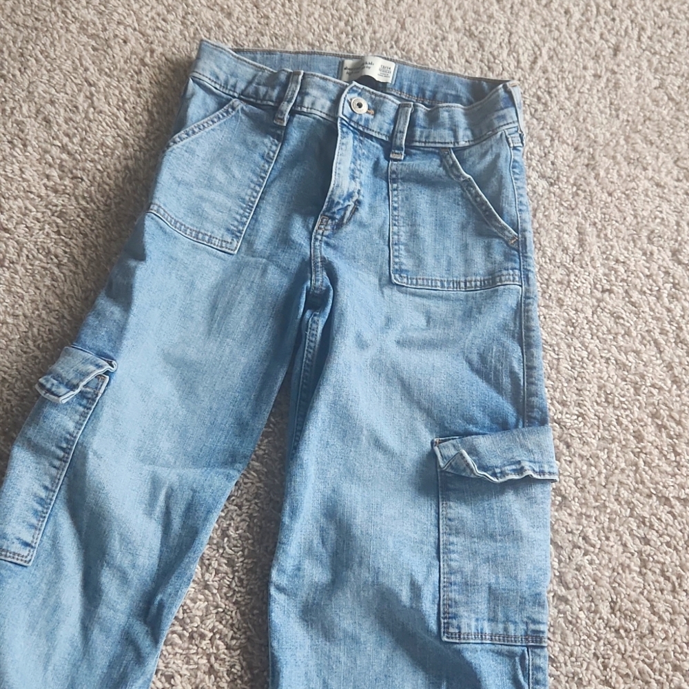 Abercrombie Kids 13/14 Cargo Blue Jeans High Rise Wide Leg